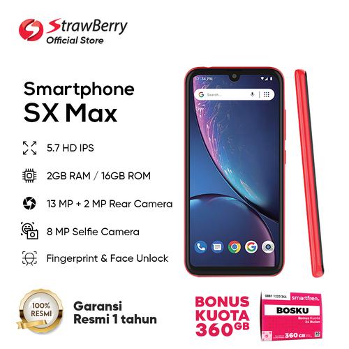 Foto Produk Strawberry SX MAX Smartphone 2/16GB 5.71 Inci Gratis Case & Anti Gores - Merah dari Strawberry Official
