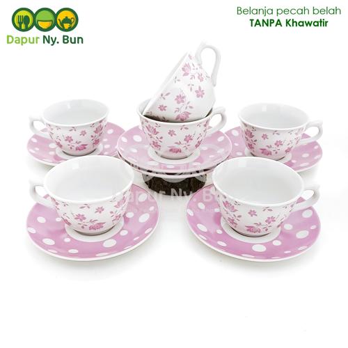 Foto Produk 6 Pasang Cangkir Set / Cangkir + Saucer Kopin Royal Heritage - Merah Muda dari Dapur Ny.Bun