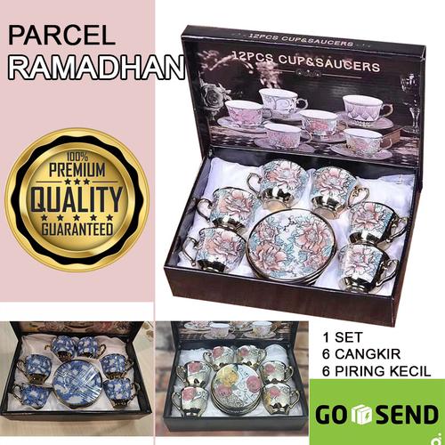 Foto Produk Paket Parcel Cangkir Teko Keramik Parsel Set 6 Cangkir 6 Piring Eropa dari Maslinda Store