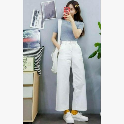 Foto Produk MYREDO - Celana Jeans Boyfriend Wanita Model Kulot Audrie - Putih, 30 dari myredo