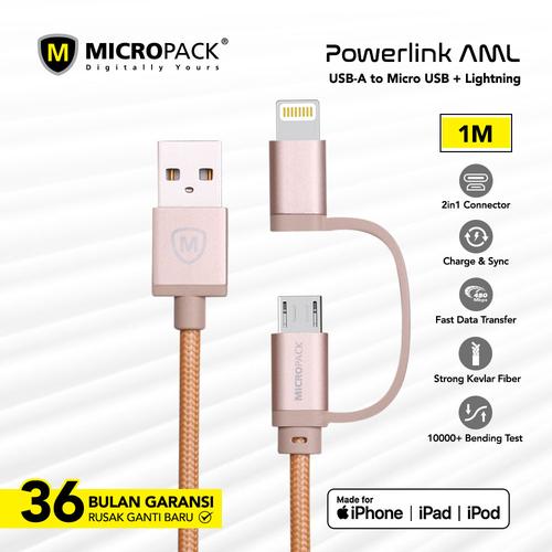 Foto Produk MicroPack Lightning & Micro USB Cable 2 in 1 USB 2.0 i-201 - Kuning dari Micropack Official Store