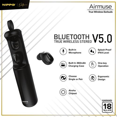 Foto Produk Hippo Elite Airmuse True Wireless Earbuds Bluetooth V5.0 Garansi Resmi - Hitam dari Hippo Elite