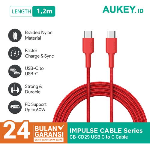 Foto Produk Aukey Cable CB-CD29 USB C to C1.2m Red - 500431 dari Aukey Makassar