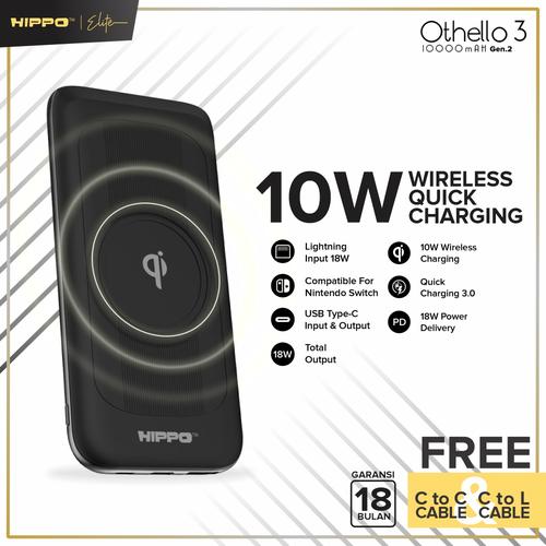 Foto Produk Hippo Elite Othello 3 Gen2 10000 mAh Power Bank - Hitam dari Hippo Elite