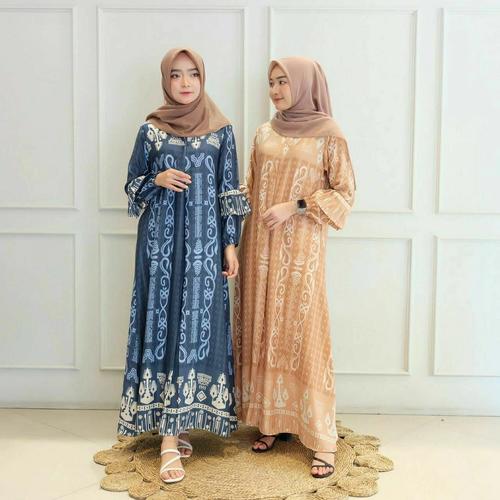 Foto Produk baju muslim wanita terbaru gamis kia maxy motif maxmara - navy dari ties fashion