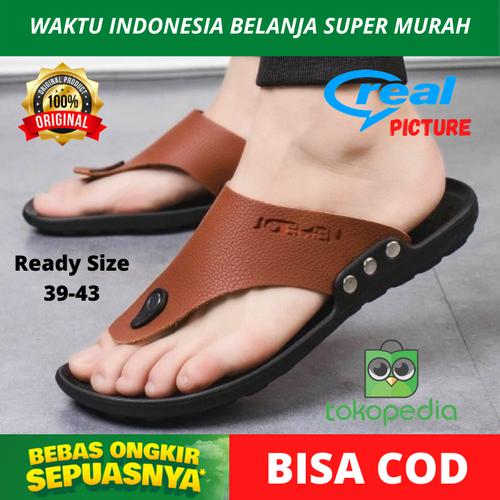 Foto Produk Sandal Jepit Kulit Original Import Pria Cowok Ringan Tipis Awet Empuk - Hitam, 39 dari maxpronline_store
