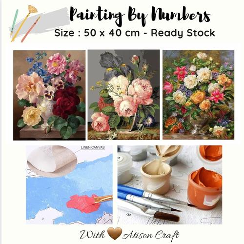 Jual digital painting by number oil paint - classic flower lukisan ...