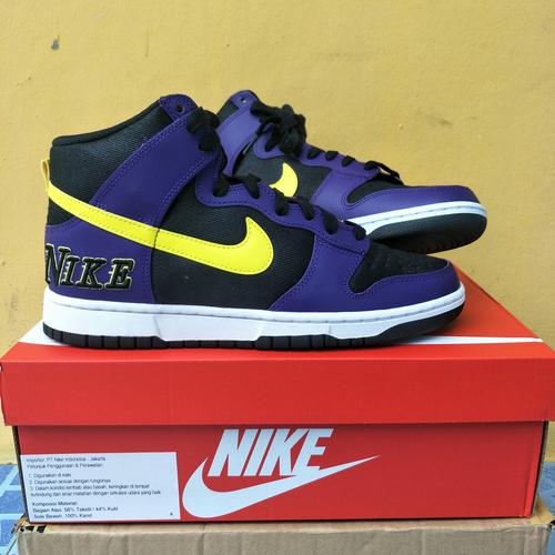 Jual NIKE DUNK High EMB lakers black 