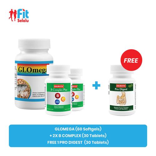 Gambar GLOmega 60 softgel + ( 2 Pack Enervita B Complex 30 Tablet ) dari Fit Selalu Jakarta Barat Tokopedia