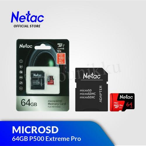 Jual NETAC MICRO SD 64GB P500 EXTREME PRO A1 V30 CLASS10 Kota