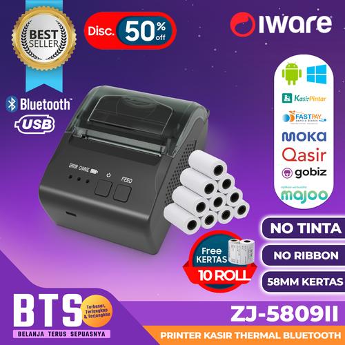 Foto Produk Printer Kasir PPOB Thermal bluetooth Iware ZJ-5809ii 58mm free 10 Roll dari Iware Official Store