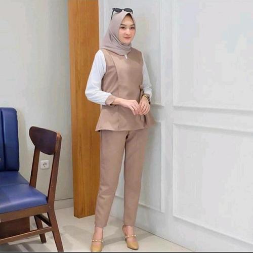 Foto Produk baju setelan wanita kerja casual muslim terbaru kekinian radina set - pumkin, L dari Zona berkah hijab