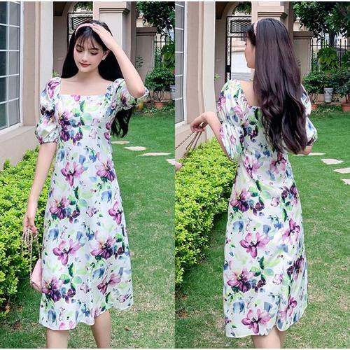 Jual Purple Flower Midi Dress / Dress 