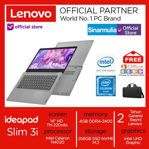 Foto Produk Laptop Lenovo ideapad Slim 3i Celeron N4020 256 GB SSD Win10+OHS Murah - BUSINESS BLACK dari Sinarmulia Sukses Makmur