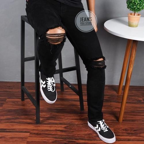 Foto Produk CELANA JEANS PANJANG PRIA SOBEK LUTUT HITAM STRECTH - HITAM SOBEK, 27 dari JEANS' YOU