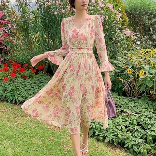 Jual Midi Dress Tropical Flowers Floral 