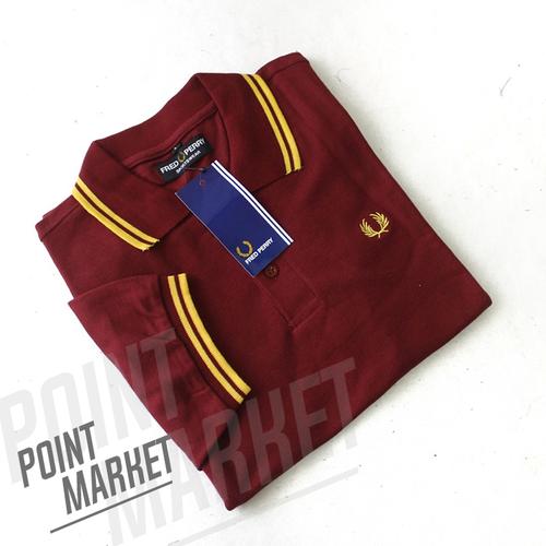 Foto Produk BAJU POLO SHIRT F PERRY TWIN MAROON LIST KUNING - M, marun-kuning dari PointMarket