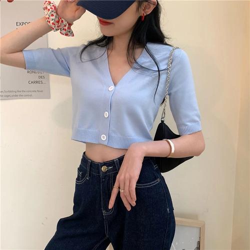 Atasan Wanita Gaya Korea Kerah V 