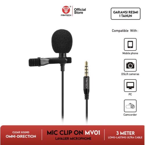 Gambar Fantech MV01 Microphone Clip On Lavalier Mic Jepit 3 meter Cable dari Click & Go Kota Bandung Tokopedia