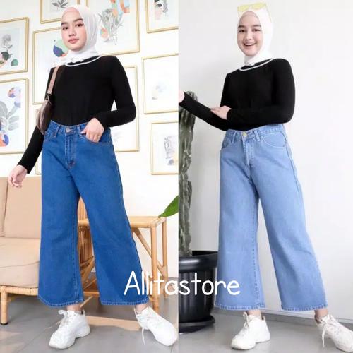 Jual Celana Kulot Highwaist Jeans Lipat 