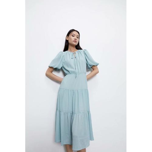Jual Midi Dress Sky Blue Layered Import 