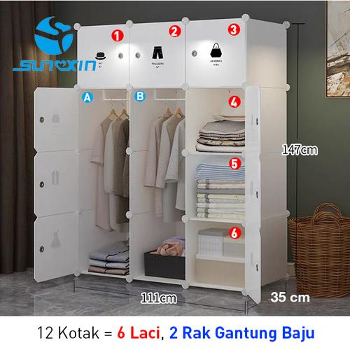 Foto Produk Lemari Penyimpanan Baju Portabel Bongkar Pasang 8 atau 12 Pintu - 12 kotak dari SUNXIN
