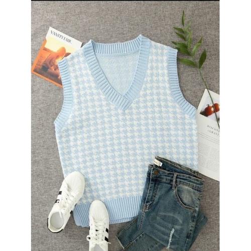 Foto Produk JENNIE VEST KNIT / ROMPI WANITA TERBARU / ROMPI JENNIE / KOREAN STYLE - Biru Muda dari GrosirPakaianRajut