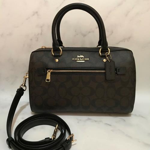 Jual tas wanita coach F83607 rowan satchel signature brown black