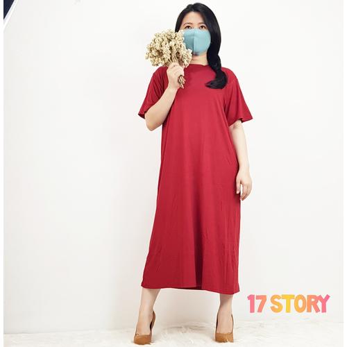 Jual midi dress polos wanita bahan kaos rayon adem melar Kuning