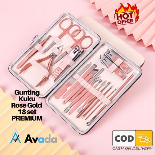 Gambar Nail Art Set Gunting Kuku Manicure Pedicure 18 Rose Gold - Brown 16 Set dari Avada.Gift Jakarta Barat Tokopedia