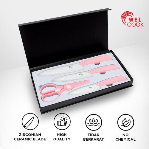 Gambar Welcook Ceramic Knives Pisau Dapur Set 4 Pcs - Pink dari Welcook Cookware Jakarta Barat Tokopedia
