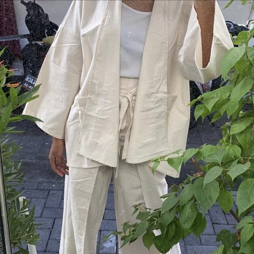 Jual One set linen pants dan outer 