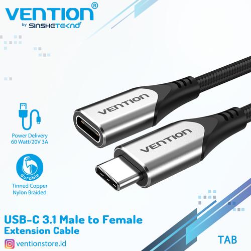 Foto Produk Vention Kabel Type C USB Extension Extender Cord Thunderbolt 3 PD - TAB Grey 1m dari VENTION by SinsheTekno