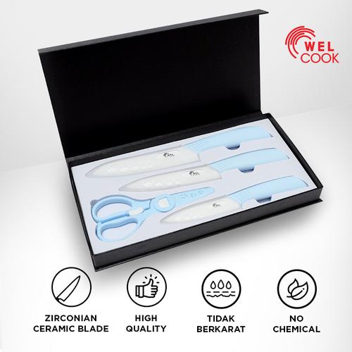 Gambar Welcook Ceramic Knives Pisau Dapur Set 4 Pcs - Blue dari Welcook Cookware Jakarta Barat Tokopedia