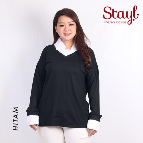 Foto Produk Atasan wanita Blouse Spandex Berkerah LD 124 Grosir baju Jumbo Lidya - Hitam dari CRL Fashion Grosir