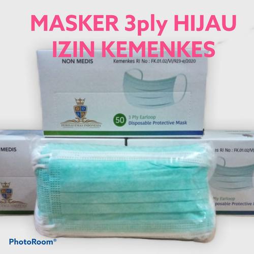 Foto Produk MASKER MEDIS JSP 3PLY SURGICAL MASK 3 PLY IJIN KEMENKES isi 50pcs - PERISAI HIJAU dari 7EVENSHOP