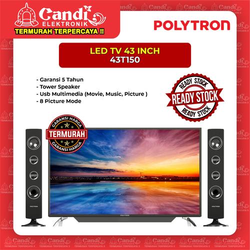 Foto Produk LED TV PLUS TOWER SPEAKER POLYTRON 43 INCH 43T150 dari Candi Elektronik Solo