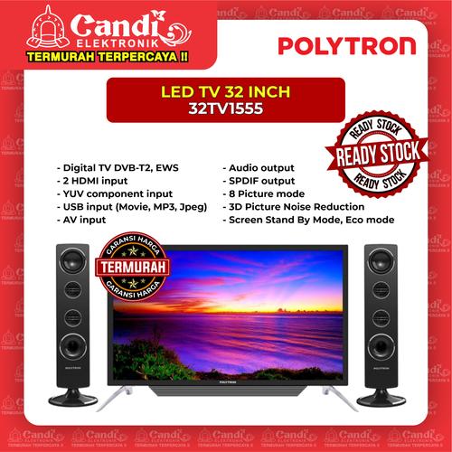 Foto Produk LED TV PLUS TOWER SPEAKER 32 INCH POLYTRON 32TV1555 dari Candi Elektronik Solo