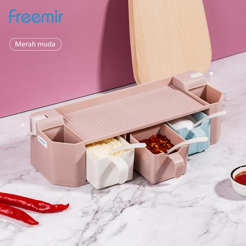 Foto Produk freemir Kotak Wadah Bumbu Dapur Gantung Tempat Penyimpanan Garam - Merah Muda dari freemir Official Store
