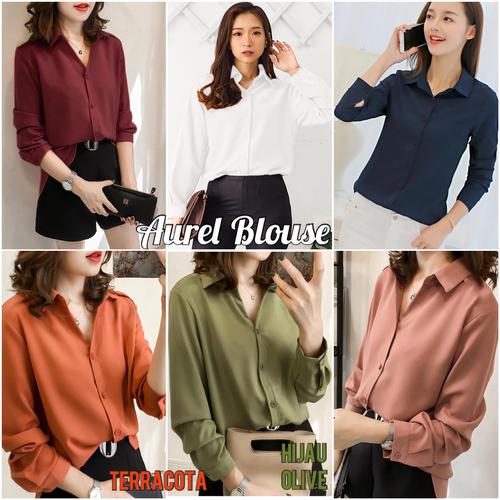 Foto Produk Chamele - Kemeja Kantor Polos Basic Wanita Lengan Panjang 2991 - Biru Silver, S dari videlle