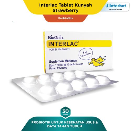 Foto Produk Interlac Probiotik Tablet Kunyah Strawberry - 3 blister @10 tablet dari Interbat Consumer Health