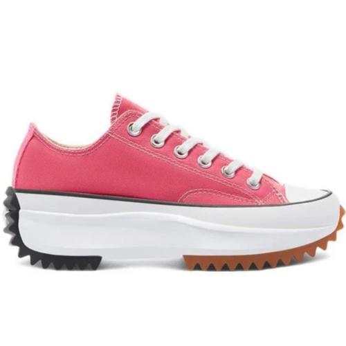 pink and white platform converse