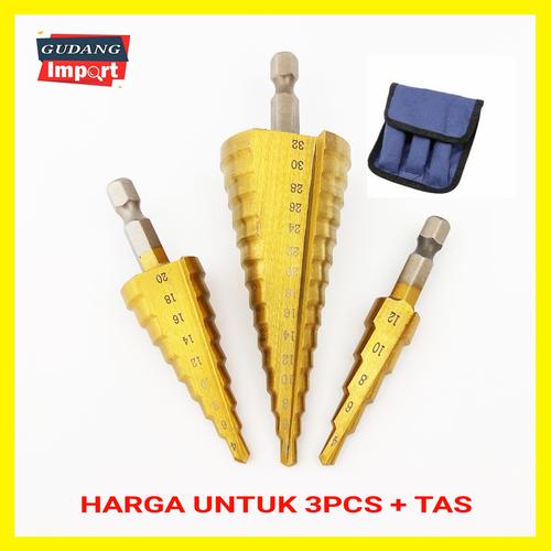 Gambar STEP DRILL MATA BOR BESI KERUCUT PAGODA DRIL SET ISI 3 dari GUDANGIMPORT99 Kab. Tangerang Tokopedia