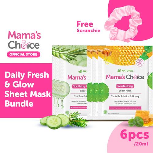 Gambar Masker Wajah | Mama's Choice Daily Fresh & Glow Sheet Mask Bundle - Scrunchie Pink dari MamasChoiceID Jakarta Timur Tokopedia