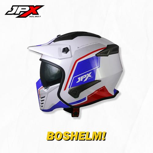 Gambar Helm Cross JPX MX-726R Tritone MX-01 Pearl White Red Full Face SNI - PEARL WHITE dari BOSHELM Kota Bekasi Tokopedia