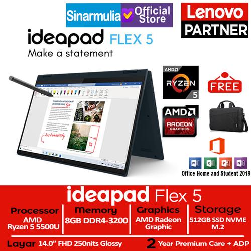 Foto Produk Lenovo Flex 5 Ryzen 5 5500U 512GB SSD 8GB Touch Win10+OHS - Platinum Grey dari Sinarmulia Sukses Makmur