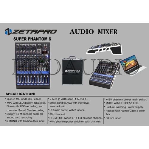 Jual mixer audio zetapro 6 channel super phantom 6 USB BT FREE KOPER
