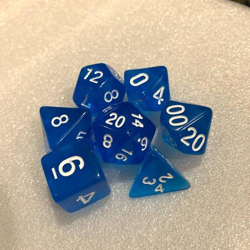 Foto Produk Transparent RPG Dice Set (D4, D6, D8, D10, D10%, D12, D20) - Biru dari Tabletoys