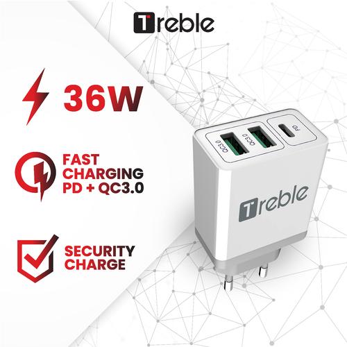 Foto Produk Adaptor Charger TREBLE 3Port USB+Type C Fast Charging 36 W - TCG6 dari Trebleofficialstore