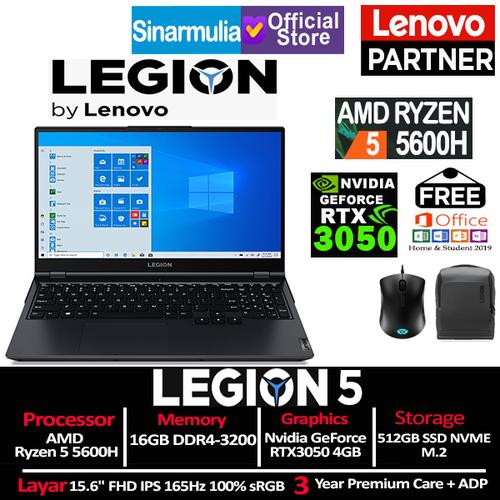 Gambar Lenovo Legion 5 Ryzen 5 5600H RTX3050 512GB SSD 16GB IPS 165Hz Win10+O dari Sinarmulia Sukses Makmur Jakarta Barat Tokopedia